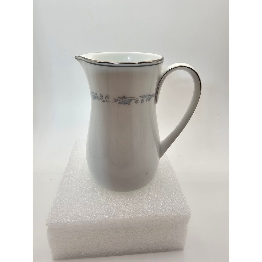 Noritake Brooklane 6112 Creamer Pitcher White Blue Scroll Platinum Trim Japan